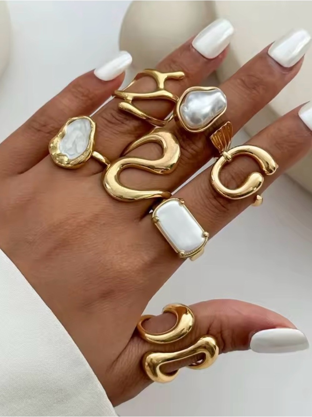 Gold & Pearl Ring Set - Picture 4 of 7